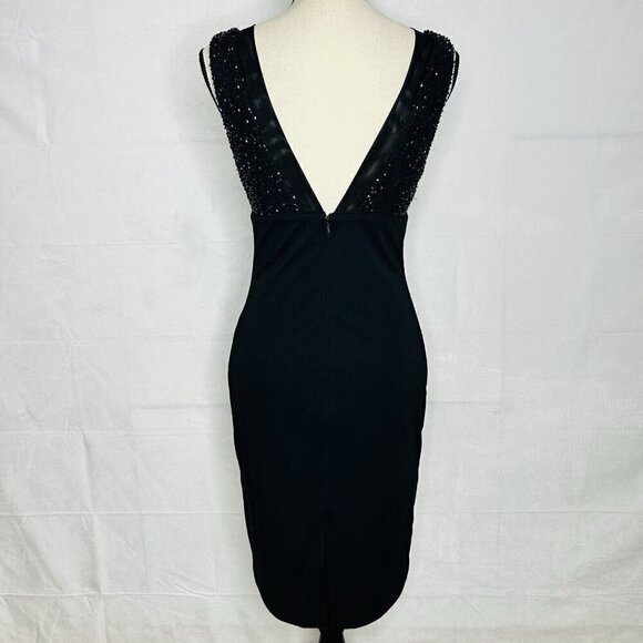 Cache Black Cocktail Dress 90s Y2K Black Sz 2 Beaded Top Vintage V-Neck - Picture 8 of 10